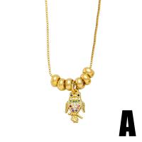 Cubic Zircon Micro Pave Brass Necklace, Owl, gold color plated, different styles for choice & micro pave cubic zirconia & for woman, mixed colors, nickel, lead & cadmium free, 14x8mm, Length:19.7 Inch, Sold By PC