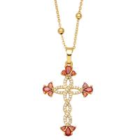 Cubic Zircon Micro Pave Brass Necklace with 2 extender chain Cross gold color plated micro pave cubic zirconia & for woman nickel lead & cadmium free Length 17.7 Inch Sold By PC