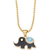 Cubic Zircon Micro Pave Brass Necklace, Elephant, gold color plated, micro pave cubic zirconia & for woman & enamel, more colors for choice, nickel, lead & cadmium free, 18x21mm, Length:16.9 Inch, Sold By PC