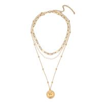Mode-Multi-Layer-Halskette, 304 Edelstahl, mit Kunststoff Perlen, mit Verlängerungskettchen von 3.94inch, drei Schichten & Modeschmuck & für Frau, keine, 19*22mm, verkauft von PC