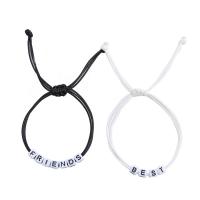 corde de cire Set de bracelet, avec Acrylique, 2 pièces & Réglable & bijoux de mode & unisexe, blanc et noir, Longueur:16-25 cm, Vendu par paire
