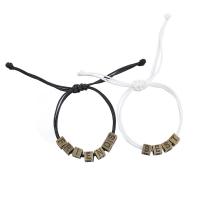 Wax Cord Bracelet Set, with Tibetan Style, antique bronze color plated, 2 pieces & Adjustable & fashion jewelry, white and black, Length:16-25 cm, Sold By Pair