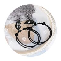 Quelques Bracelet à et Bangle, corde de cire, avec alliage de zinc, Placage de couleur noire de plumbum, 2 pièces & bijoux de mode, noire, 25x30mm, Longueur 16-25 cm, Vendu par paire