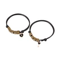 Wax Cord Couple Bracelet with Zinc Alloy Round antique bronze color plated 2 pieces & Adjustable & fashion jewelry black  7mm Length 19 cm Sold By Pair