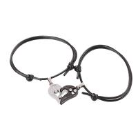 Couple Bracelet and Bangle Wax Cord with Zinc Alloy Round plated 2 pieces & Adjustable & fashion jewelry black 21mm 17mm Length 16-25 cm Sold By Pair