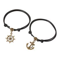 Wax Cord Couple Bracelet with Zinc Alloy Round plated 2 pieces & Adjustable & fashion jewelry Length 18 cm Sold By Pair