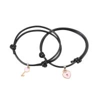 Couple Bracelet and Bangle Wax Cord with Zinc Alloy Round plated 2 pieces & Adjustable & fashion jewelry & enamel Length 16-25 cm Sold By Pair