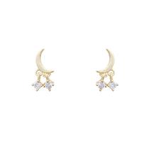 Cubic Zirconia Micro Pave Brass Earring, Moon, gold color plated, fashion jewelry & micro pave cubic zirconia & for woman, golden, nickel, lead & cadmium free, 6x16mm, Sold By Pair
