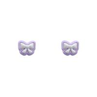 Boucle d'oreille résine, Noeud papillon, peinture, bijoux de mode & pour femme, violet, 30x24mm, Vendu par paire