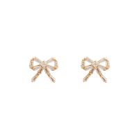 Cubic Zirconia Micro Pave Brass Earring Bowknot gold color plated fashion jewelry & micro pave cubic zirconia & for woman golden nickel lead & cadmium free Sold By Pair