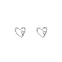 Zinc Alloy Stud Earring Heart high quality silver color plated fashion jewelry & micro pave cubic zirconia & for woman silver color nickel lead & cadmium free Sold By PC