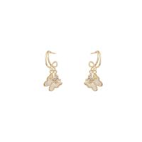 Zinc Alloy Drop Earrings with White Shell Butterfly high quality gold color plated fashion jewelry & for woman & with rhinestone golden nickel lead & cadmium free Sold By Pair