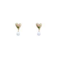 Zinc Alloy Drop Earrings with Plastic Pearl Heart high quality gold color plated fashion jewelry & for woman & enamel golden nickel lead & cadmium free Sold By Pair