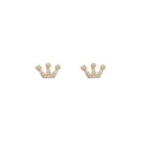 Terningformet Zirkon Micro Pave Messing Øreringe, Crown, guldfarve belagt, mode smykker & Micro Pave cubic zirconia & for kvinde, gylden, nikkel, bly & cadmium fri, 9x6mm, Solgt af par