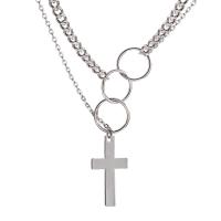 Zinc Alloy Jewelry Necklace Cross high quality silver color plated Double Layer & fashion jewelry & for woman silver color nickel lead & cadmium free 14mm Length Approx 56 cm Sold By PC
