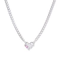 Titanium Steel Necklace, with 4.7cm extender chain, Heart, polished, fashion jewelry & for woman & with rhinestone, silver color, Length:Approx 40.6 cm, Sold By PC
