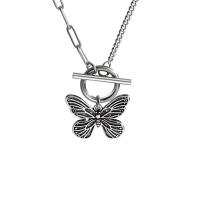 Titanstahl Halskette, Schmetterling, silberfarben plattiert, Modeschmuck & für Frau, Silberfarbe, 22mm, Länge:ca. 46 cm, verkauft von PC