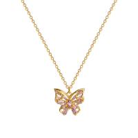 Titanium Steel Necklace, with 6.2cm extender chain, Butterfly, gold color plated, fashion jewelry & micro pave cubic zirconia & for woman, more colors for choice, 15mm, Length:38.3 cm, Sold By PC