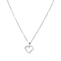 Tibetan Style Jewelry Necklace, with 5.8cm extender chain, Heart, silver color plated, fashion jewelry & micro pave cubic zirconia & for woman & hollow, silver color, nickel, lead & cadmium free, 14mm, Length:Approx 42.4 cm, Sold By PC