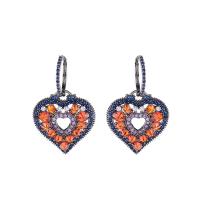 Cubic Zirconia Micro Pave Brass Earring, Heart, plated, micro pave cubic zirconia & for woman, more colors for choice, 40x23mm, Sold By Pair
