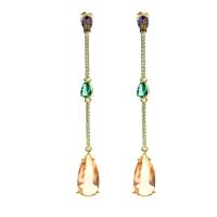Cubic Zirconia Micro Pave Brass Earring, gold color plated, micro pave cubic zirconia & for woman, gold, 64x7mm, Sold By Pair