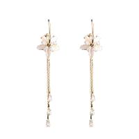 Cubic Zirconia Micro Pave Brass Earring, with Cats Eye, plated, for woman & with rhinestone, more colors for choice, 87x17mm, Sold By Pair
