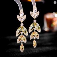 Cubic Zirconia Micro Pave Brass Earring gold color plated micro pave cubic zirconia & for woman yellow Sold By Pair