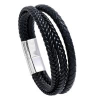 PU Leather Cord Bracelets Titanium Steel with PU Leather plated multilayer & braided bracelet & for man Sold By PC