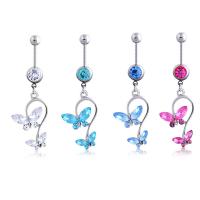 Stainless Steel Belly Ring Zinc Alloy with 316L Stainless Steel Butterfly plated micro pave cubic zirconia & for woman 5mm Sold By PC