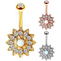 Stainless Steel Belly Ring 316L Stainless Steel with Opal Flower Vacuum Ion Plating for woman & with rhinestone 5mm Sold By PC