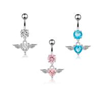 Stainless Steel Belly Ring 316L Stainless Steel Angel Wing Vacuum Ion Plating micro pave cubic zirconia & for woman Sold By PC
