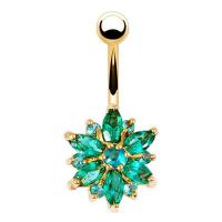 Stainless Steel Belly Ring 316L Stainless Steel with Brass Chrysamthemum real gold plated micro pave cubic zirconia & for woman Sold By PC