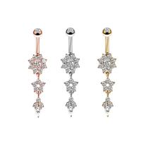 Stainless Steel Belly Ring, 316L Stainless Steel, with Tibetan Style, Flower, high quality plated, micro pave cubic zirconia & for woman, more colors for choice, 1.6x50mm, Sold By PC