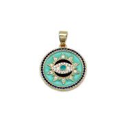 Evil Eye Pendants, Brass, Flat Round, 18K gold plated, micro pave cubic zirconia & enamel, more colors for choice, 22.50x25mm, Sold By PC