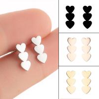 Stainless Steel Stud Earrings, 304 Stainless Steel, Heart, Vacuum Ion Plating, fashion jewelry & for woman, more colors for choice, 4x12mm, 12Pairs/Bag, Sold By Bag