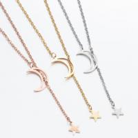 Stainless Steel Jewelry Necklace, 304 Stainless Steel, Moon and Star, Vacuum Ion Plating, fashion jewelry & for woman, more colors for choice, Length:45 cm, Sold By PC