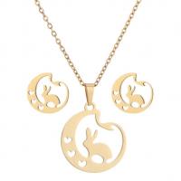 Fashion Stainless Steel Jewelry Sets Stud Earring & necklace 304 Stainless Steel Rabbit Vacuum Ion Plating 2 pieces & fashion jewelry & for woman Length 45 cm Sold By Set