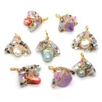 Freshwater Pearl Pendants with Gemstone & Amethyst & Resin & Brass gold color plated Unisex 24x25- Sold By PC