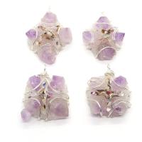 Quartz Gemstone Pendants, Resin, with Gemstone Chips & Amethyst & Brass, silver color plated, Unisex, more colors for choice, 30x40-35x55mm, Sold By PC