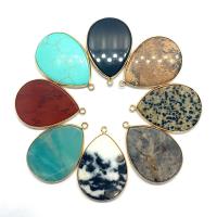 Gemstone Pendants Jewelry, Natural Stone, with Brass, Teardrop, gold color plated, different materials for choice & Unisex, more colors for choice, 31x45mm, Sold By PC