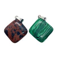 Gemstone Pendants Jewelry, Natural Stone, Square, different materials for choice & Unisex, more colors for choice, 24x28mm, Sold By PC