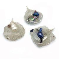 Freshwater Pearl Pendants Resin with Freshwater Pearl & Clear Quartz & Brass irregular silver color plated Unisex 40x50- Sold By PC