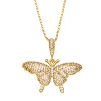 Cubic Zircon Micro Pave Brass Necklace, with 2 extender chain, Butterfly, gold color plated, micro pave cubic zirconia & for woman, more colors for choice, nickel, lead & cadmium free, 31x32mm, Length:17.7 Inch, Sold By PC