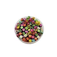 Alphabet Acrylic Beads, Alphabet Letter, plated, DIY, mixed colors, 6x6mm, Approx 3000PCs/Bag, Sold By Bag