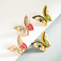 Rhinestone Earring Zinc Alloy Butterfly fashion jewelry & for woman & with rhinestone nickel lead & cadmium free Sold By Pair