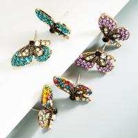 Rhinestone Earring Zinc Alloy Butterfly fashion jewelry & for woman & with rhinestone nickel lead & cadmium free Sold By Pair