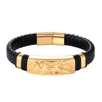 Bracelet cordon en cuir, avec acier inoxydable 316L, Placage, bijoux de mode & longueur différente pour le choix & pour homme, plus de couleurs à choisir, Vendu par PC