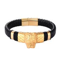 Leather Cord Bracelet, with 316L Stainless Steel, Dog, plated, fashion jewelry & different length for choice & for man, more colors for choice, Sold By PC