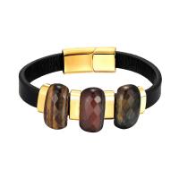 Leather Cord Bracelet, with Natural Stone & 316L Stainless Steel, plated, fashion jewelry & different length for choice & for man, more colors for choice, Sold By PC