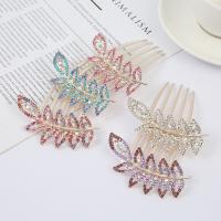 Decorative Hair Combs Zinc Alloy Leaf light gold color plated fashion jewelry & for woman & with rhinestone nickel lead & cadmium free Sold By PC